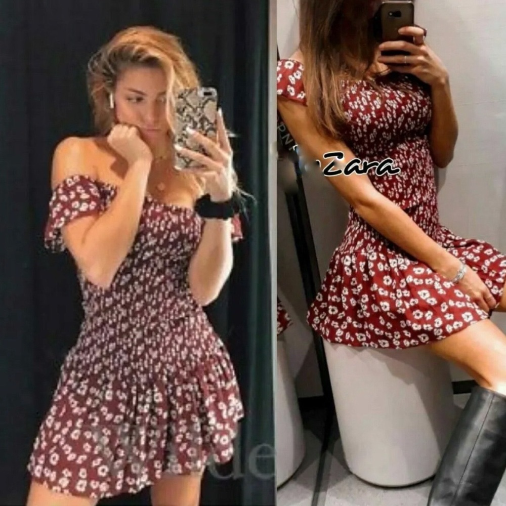 NWT ZARA BURGUNDY FLORAL PRINT DRESS